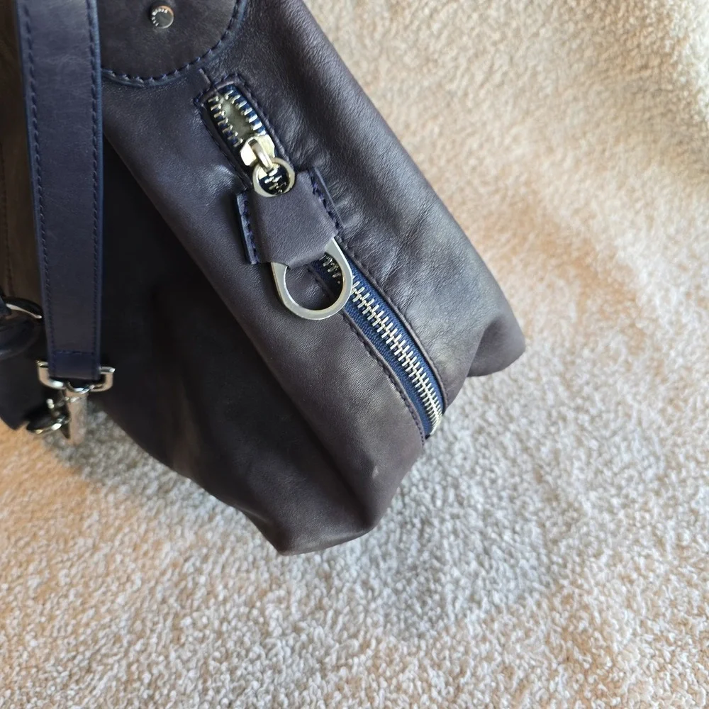Ted Baker Leather Hobo Shoulder Bag Purse Dark Purple Plum Buckle Accents